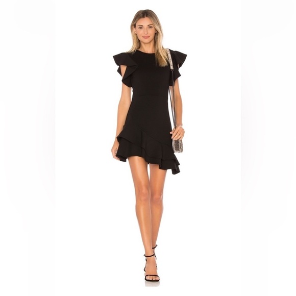 Amanda Uprichard Dresses & Skirts - Amanda Uprichard Black Ruffle Asymmetrical Hemline Mini Dress Size Small